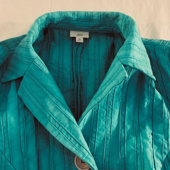 J. Jill Turquoise** Ridged 100% Cotton Blazer Size 12 - Picture 2 of 15